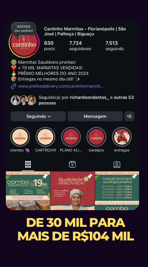 Print de resultado da Cantinho Marmitarias